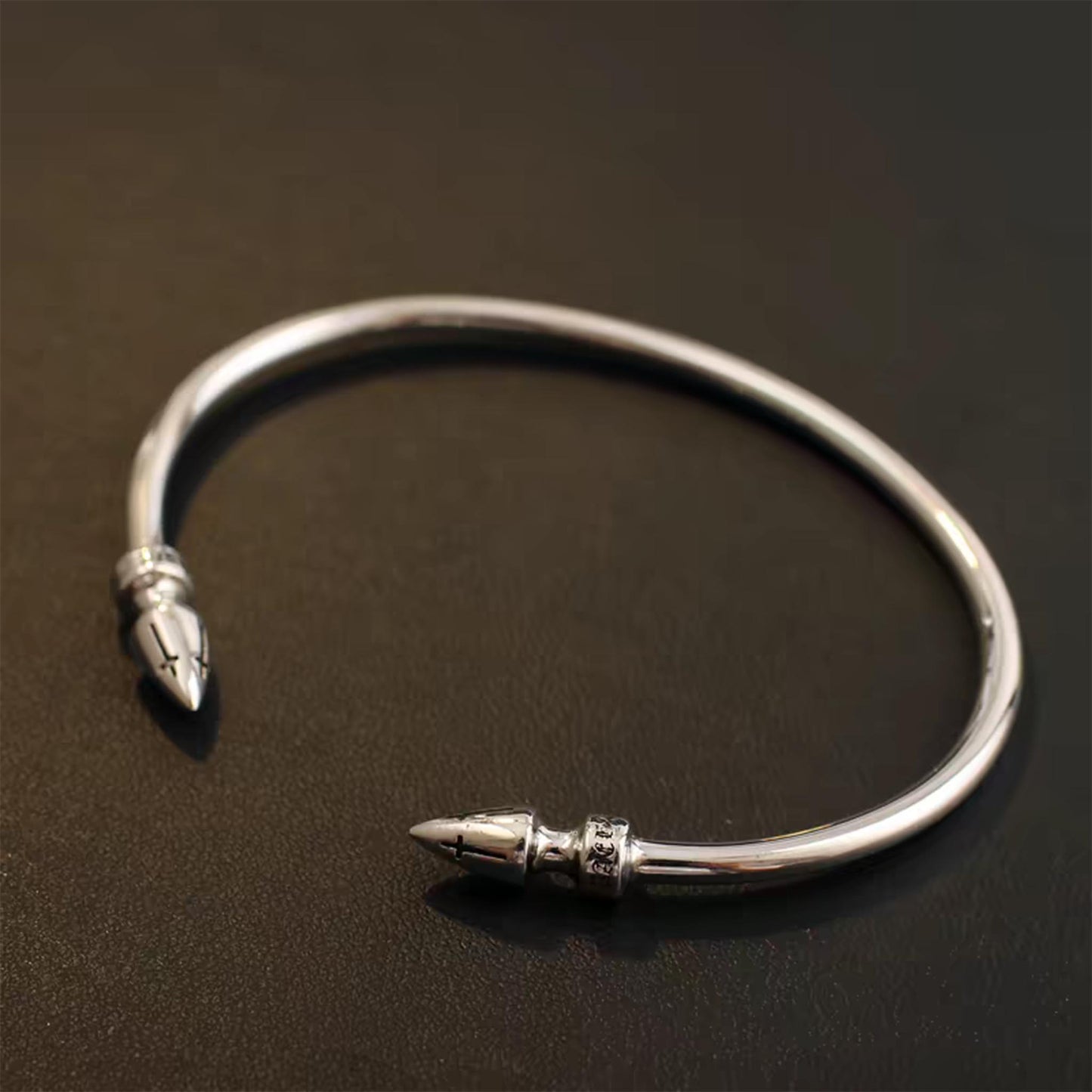 Chrome Hearts Sterling Silver Open Bracelet, Bullet Head Bangle, Punk Statement Bracelets