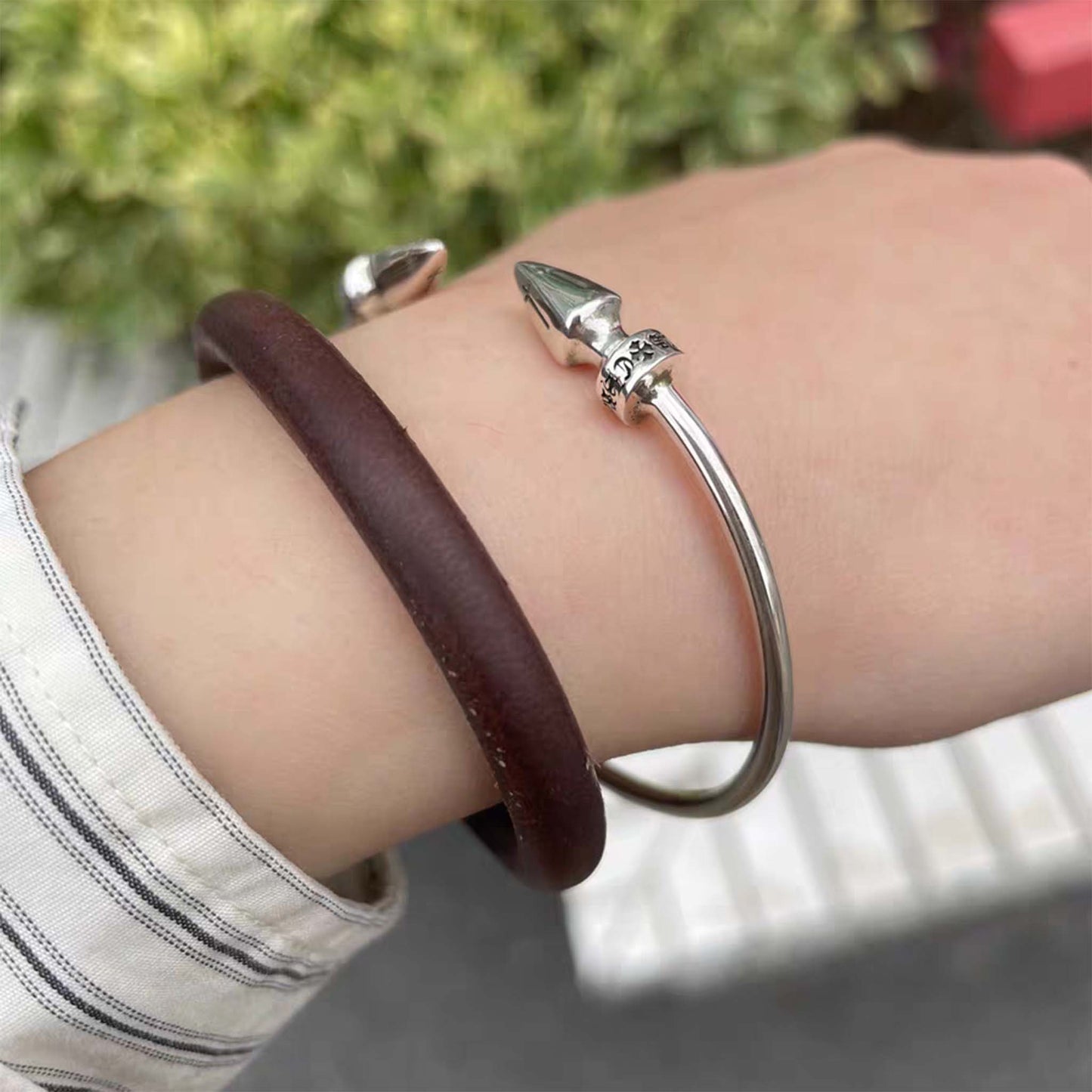 Chrome Hearts Sterling Silver Open Bracelet, Bullet Head Bangle, Punk Statement Bracelets