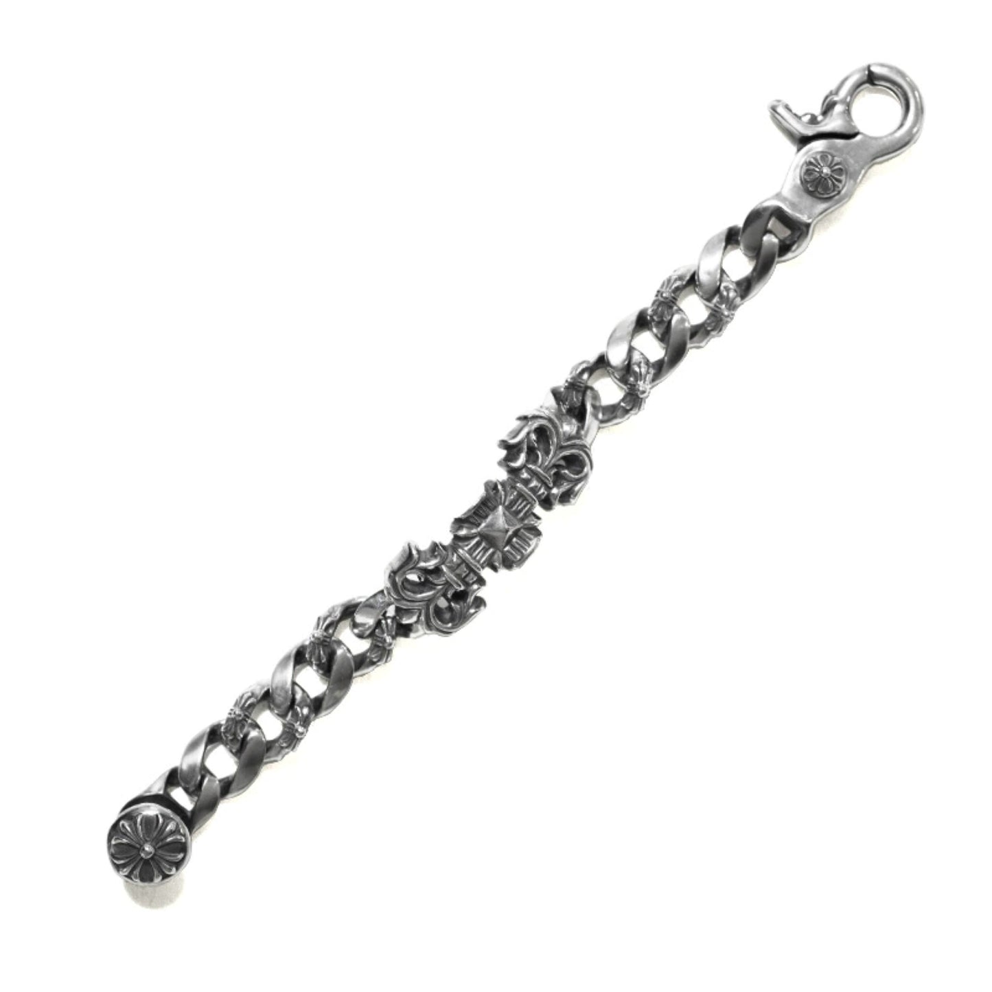 Chrome Hearts Flame Vine Cross Cuban Link Chunky Bracelet, 925 Silver Punk Statement Clip-on Chain Bracelets