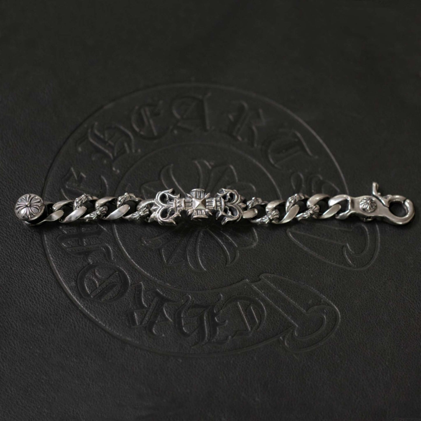 Chrome Hearts Flame Vine Cross Cuban Link Chunky Bracelet, 925 Silver Punk Statement Clip-on Chain Bracelets