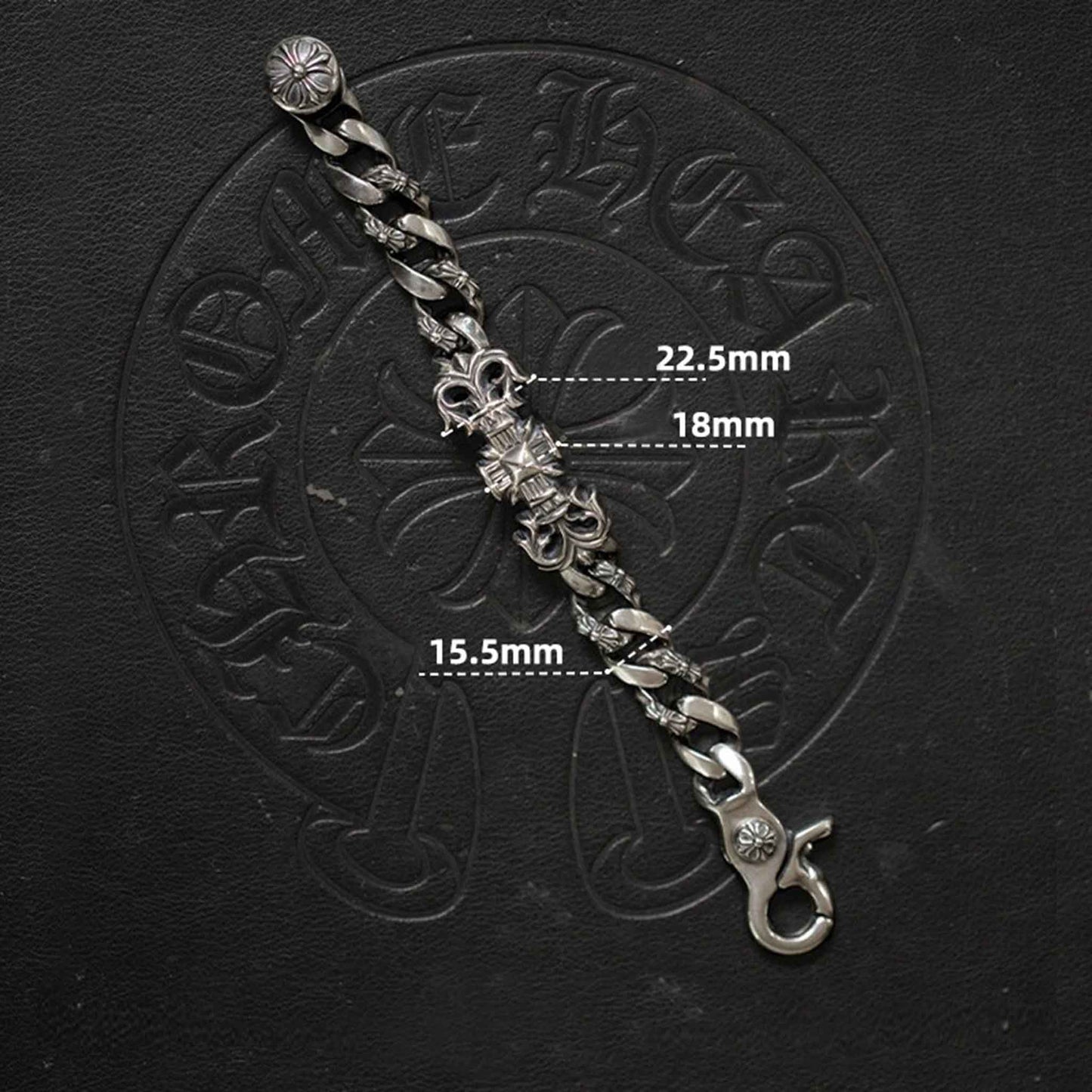 Chrome Hearts Flame Vine Cross Cuban Link Chunky Bracelet, 925 Silver Punk Statement Clip-on Chain Bracelets