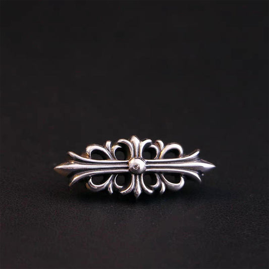 Chrome Hearts Gothic Cross Flower Brooch Pin, Punk Statement Sterling Silver Accessories