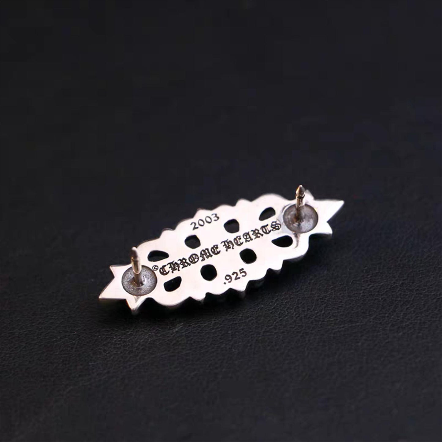 Chrome Hearts Gothic Cross Flower Brooch Pin, Punk Statement Sterling Silver Accessories