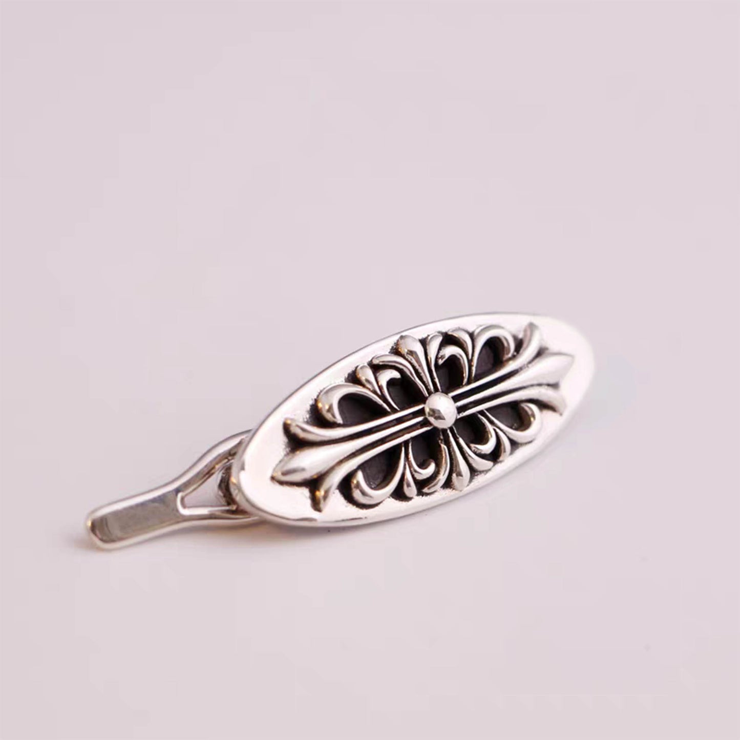 Chrome Hearts Gothic Cross Hair Clip, Punk Statement Hairpin Sterling Silver Accessories