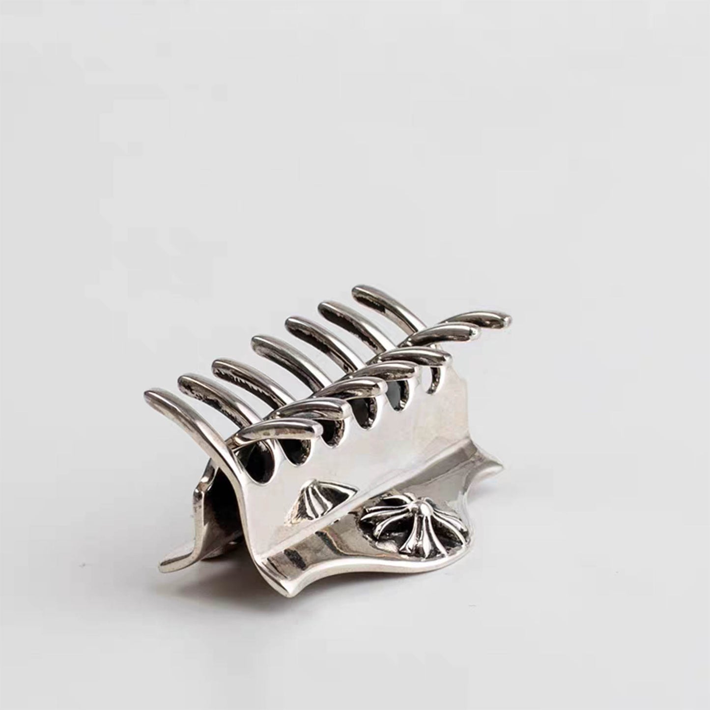 Chrome Hearts Gothic Cross Hair Claw Clip, Punk Statement Hairpin Sterling Silver Accessories