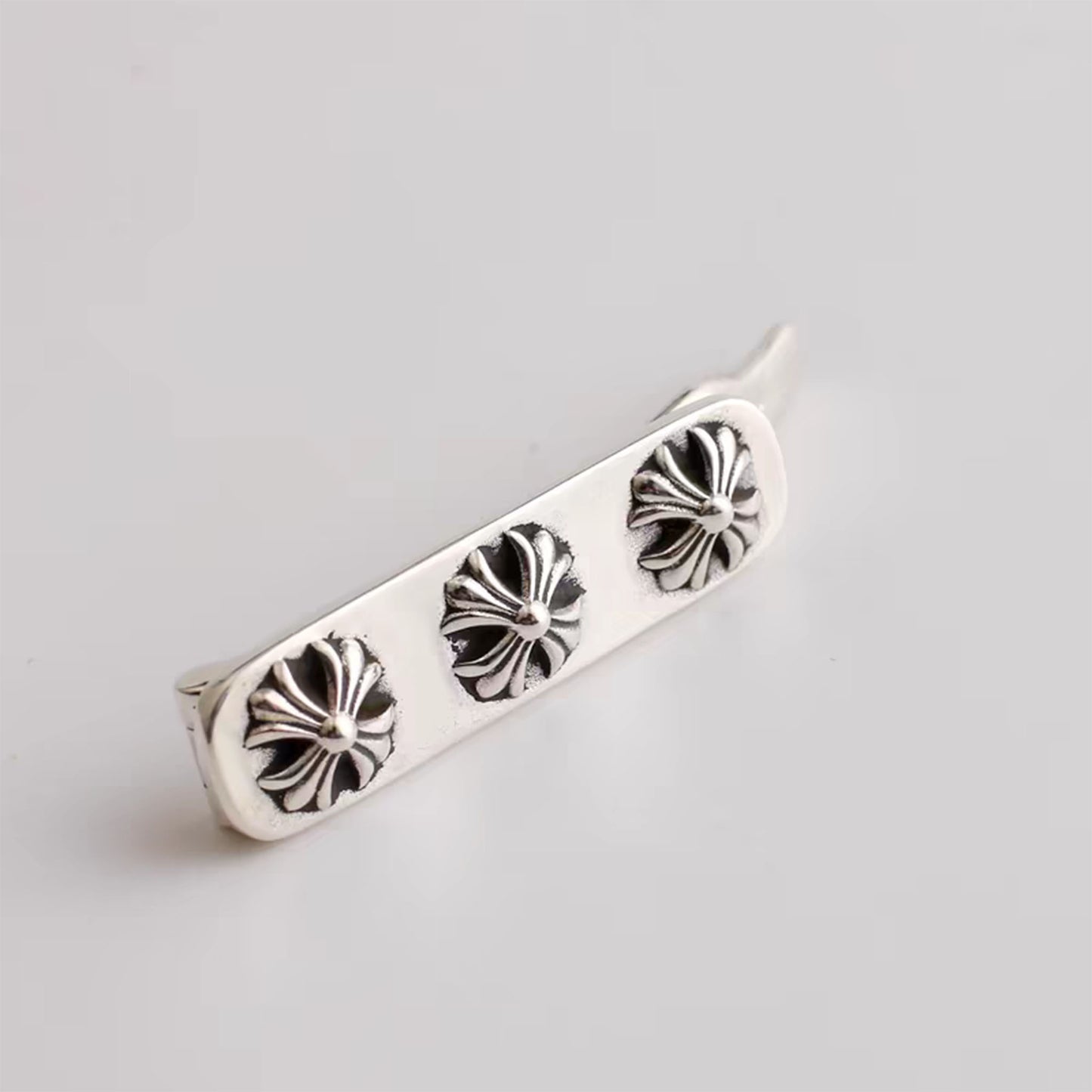 Chrome Hearts Gothic Triple Cross Hair Clip, Punk Statement Hairpin Sterling Silver Accessories