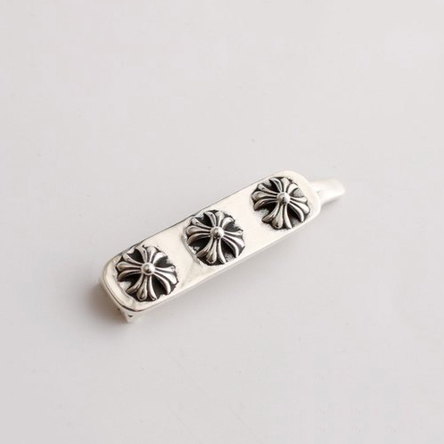 Chrome Hearts Gothic Triple Cross Hair Clip, Punk Statement Hairpin Sterling Silver Accessories