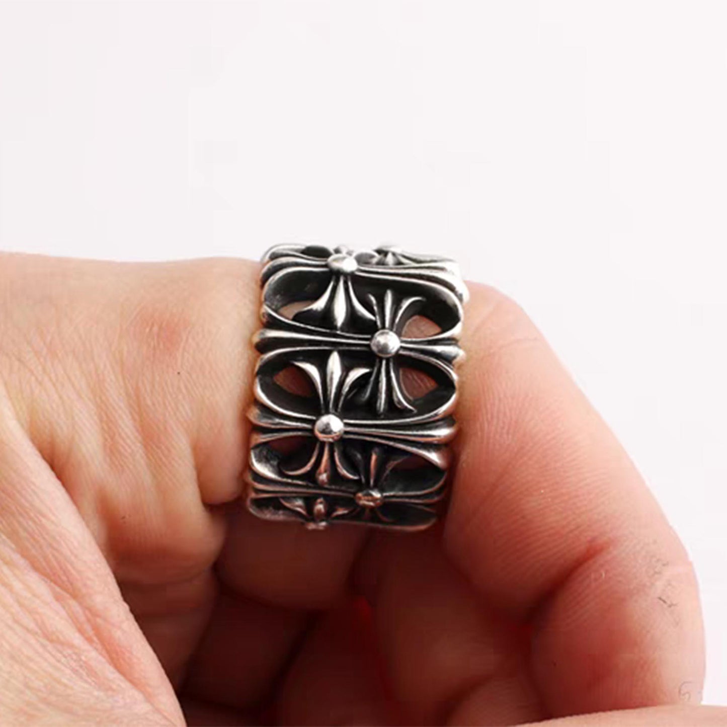 Gothic Cross Cemetery Ring, Sterling Silver Punk Statement Rings for Couples