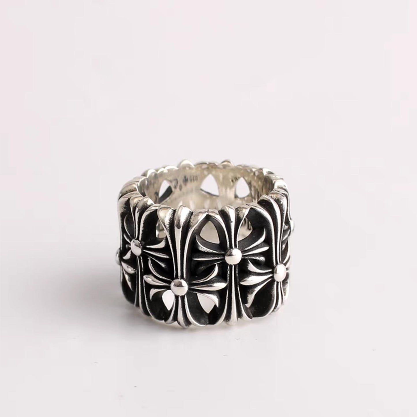 Gothic Cross Cemetery Ring, Sterling Silver Punk Statement Rings for Couples