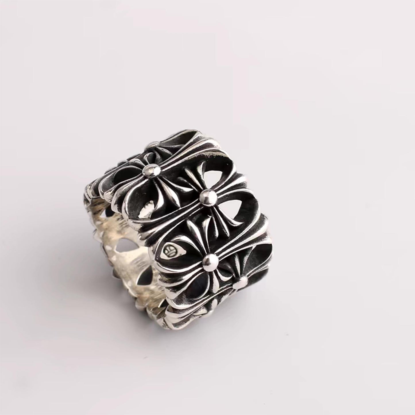 Gothic Cross Cemetery Ring, Sterling Silver Punk Statement Rings for Couples