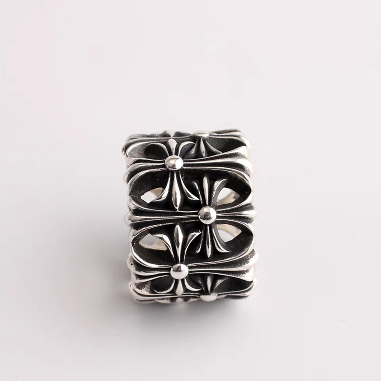 Gothic Cross Cemetery Ring, Sterling Silver Punk Statement Rings for Couples