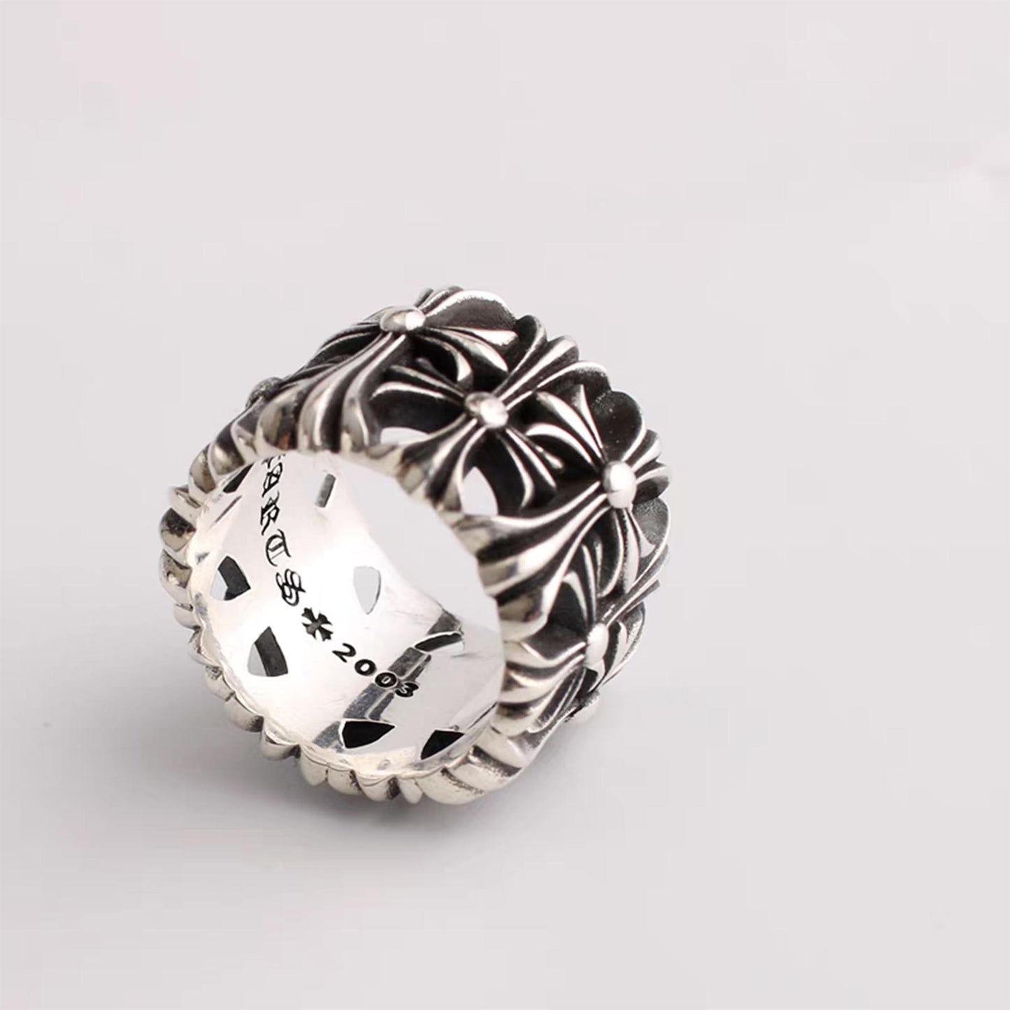 Gothic Cross Cemetery Ring, Sterling Silver Punk Statement Rings for Couples