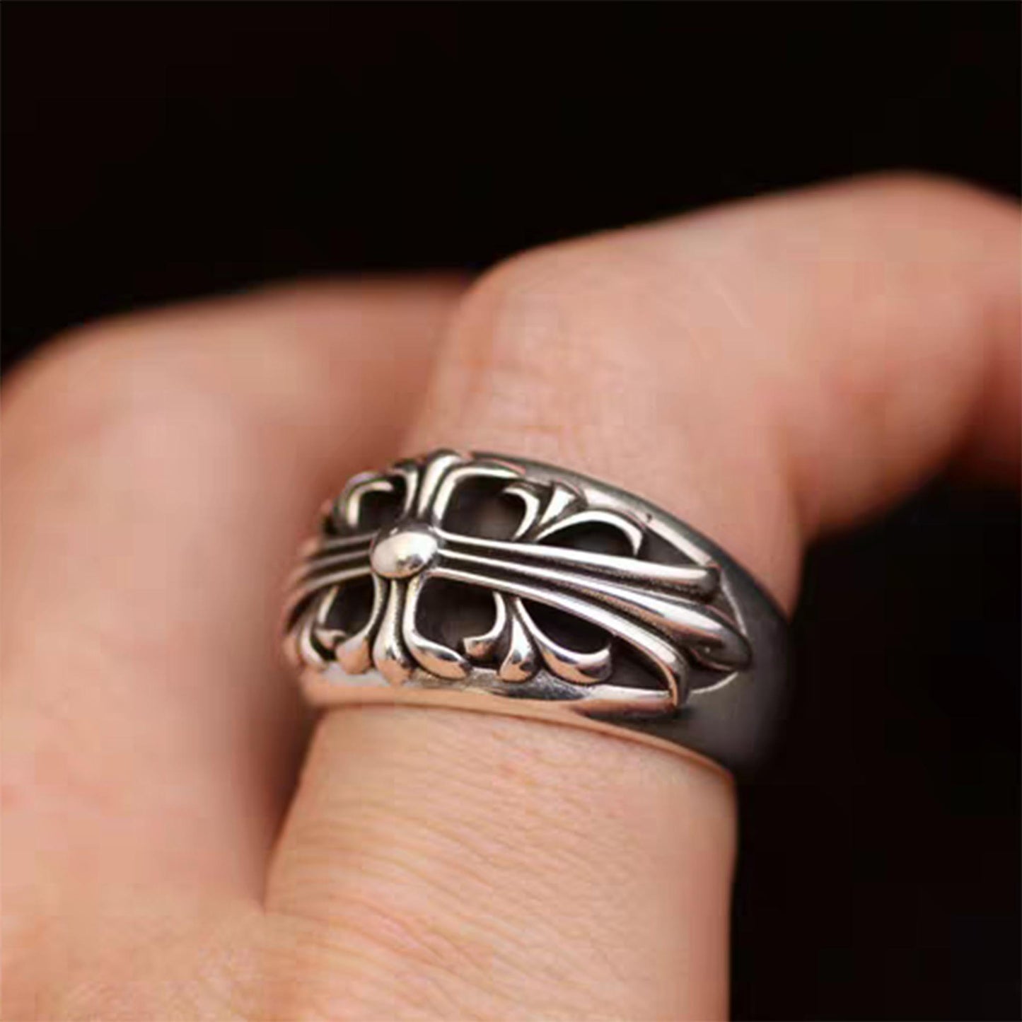 Sterling Silver Gothic Cross Ring, Silver Punk Statement Rings, Couples Relationship Ring