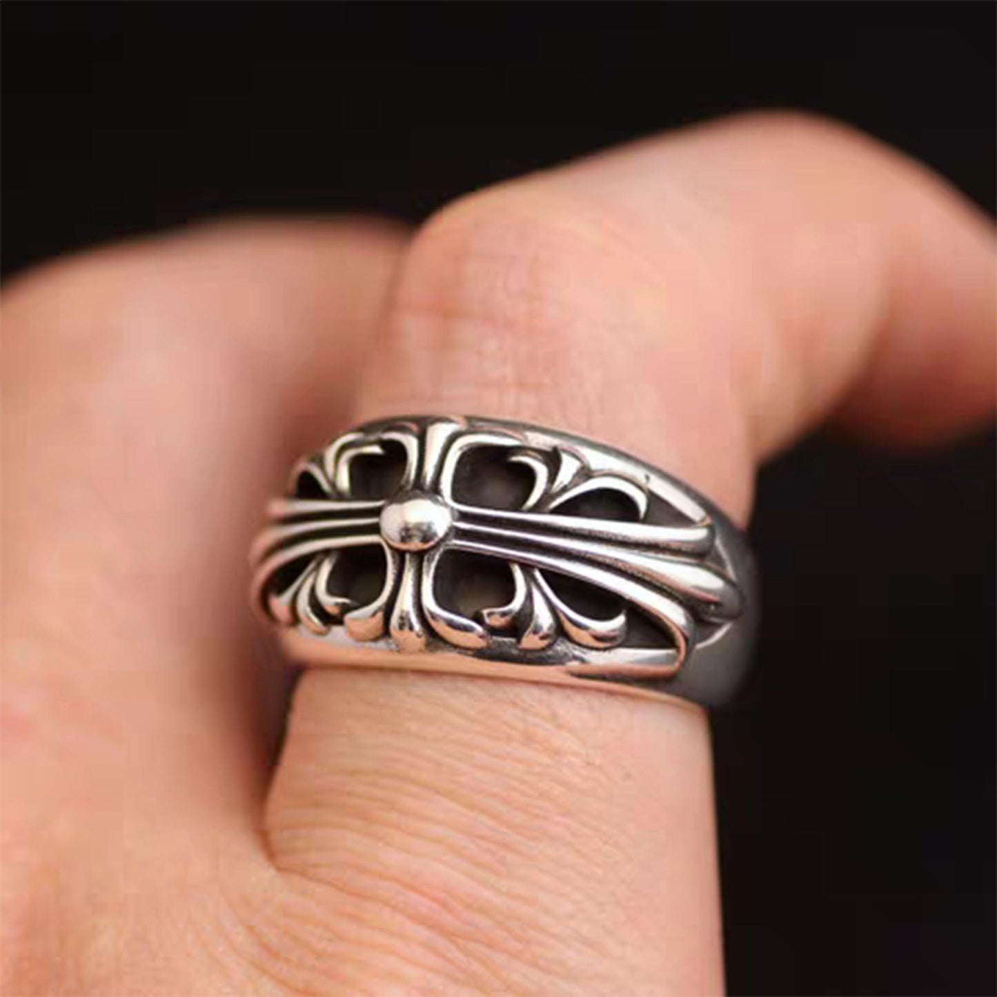 Sterling Silver Gothic Cross Ring, Silver Punk Statement Rings, Couples Relationship Ring