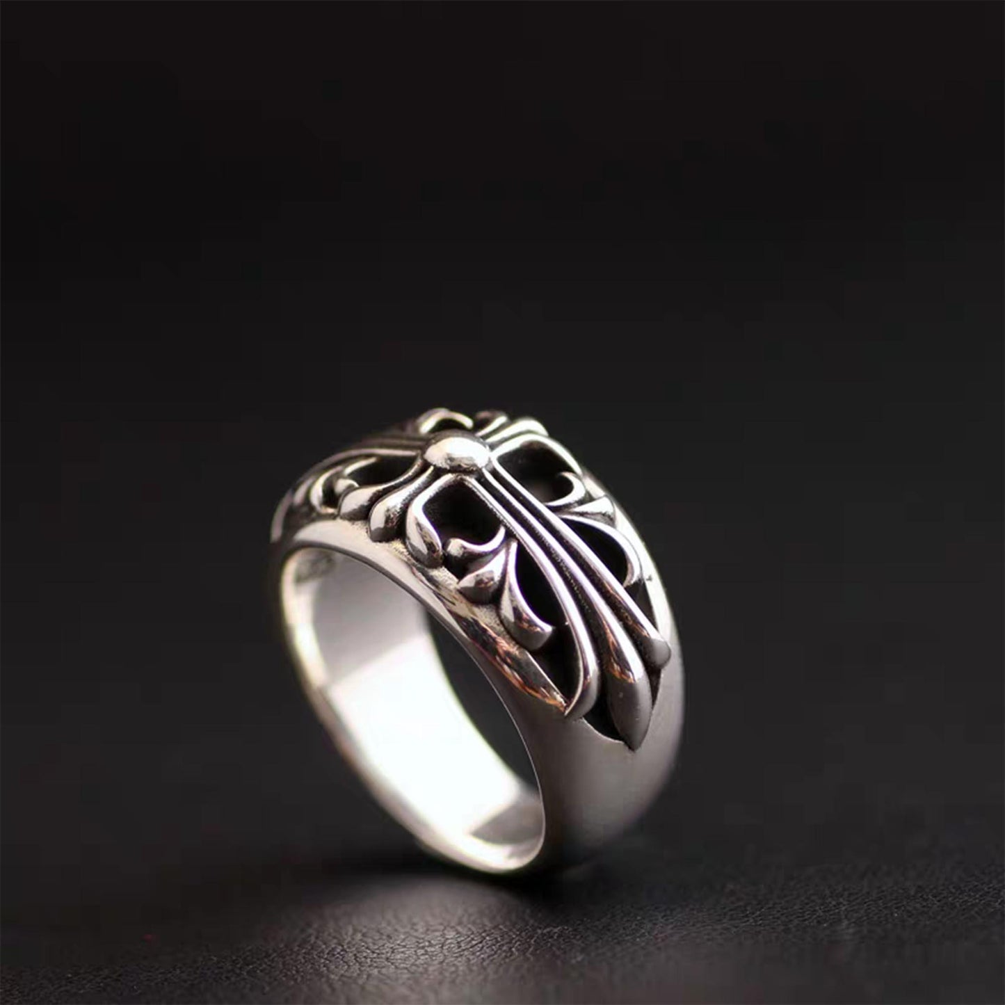 Sterling Silver Gothic Cross Ring, Silver Punk Statement Rings, Couples Relationship Ring