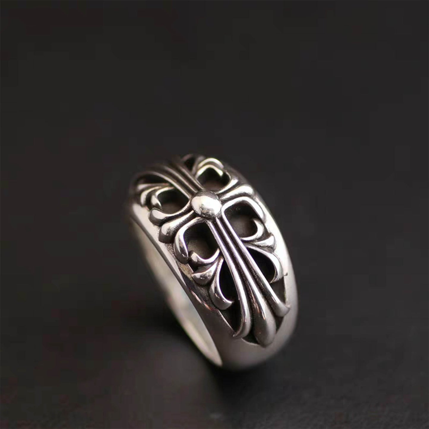 Sterling Silver Gothic Cross Ring, Silver Punk Statement Rings, Couples Relationship Ring