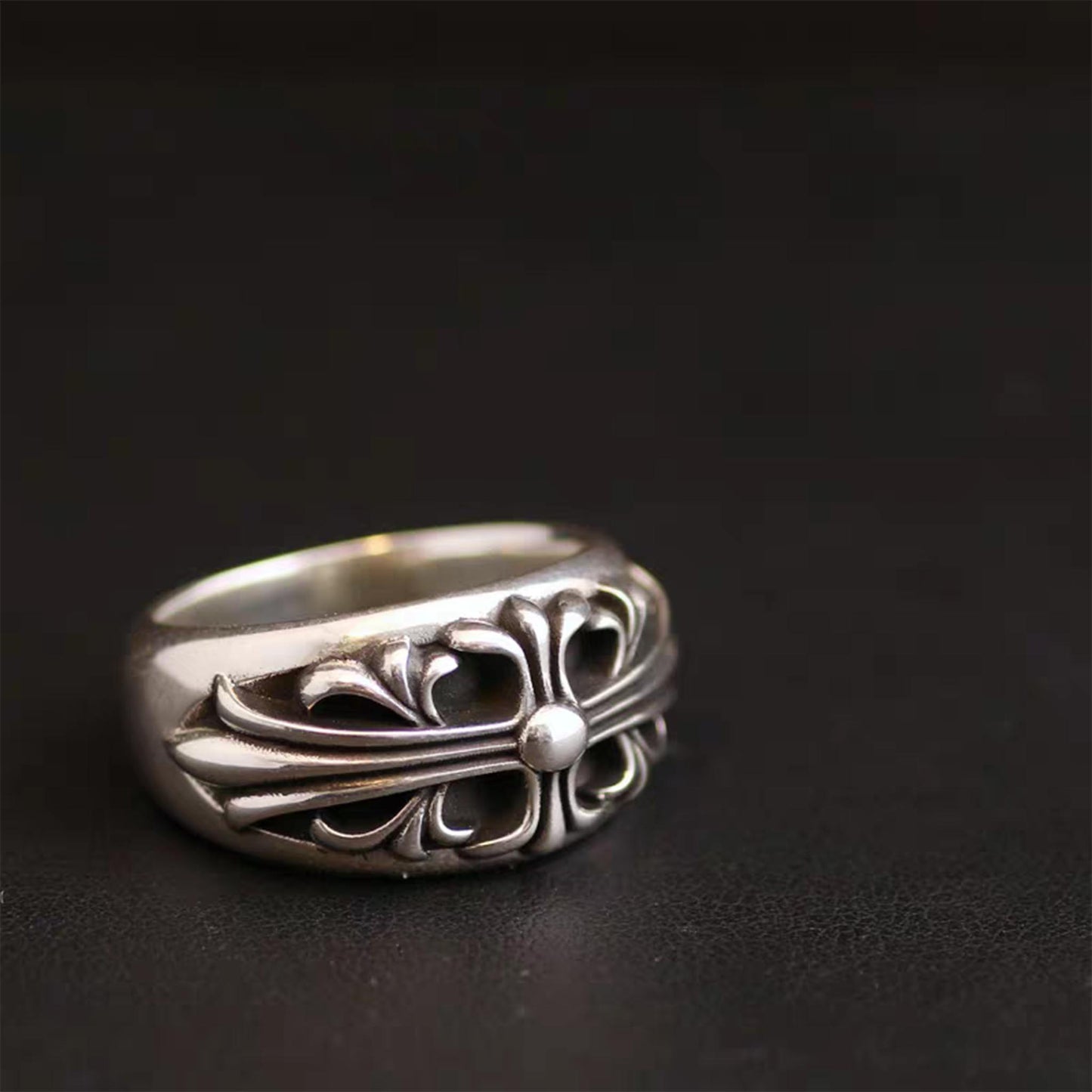 Sterling Silver Gothic Cross Ring, Silver Punk Statement Rings, Couples Relationship Ring