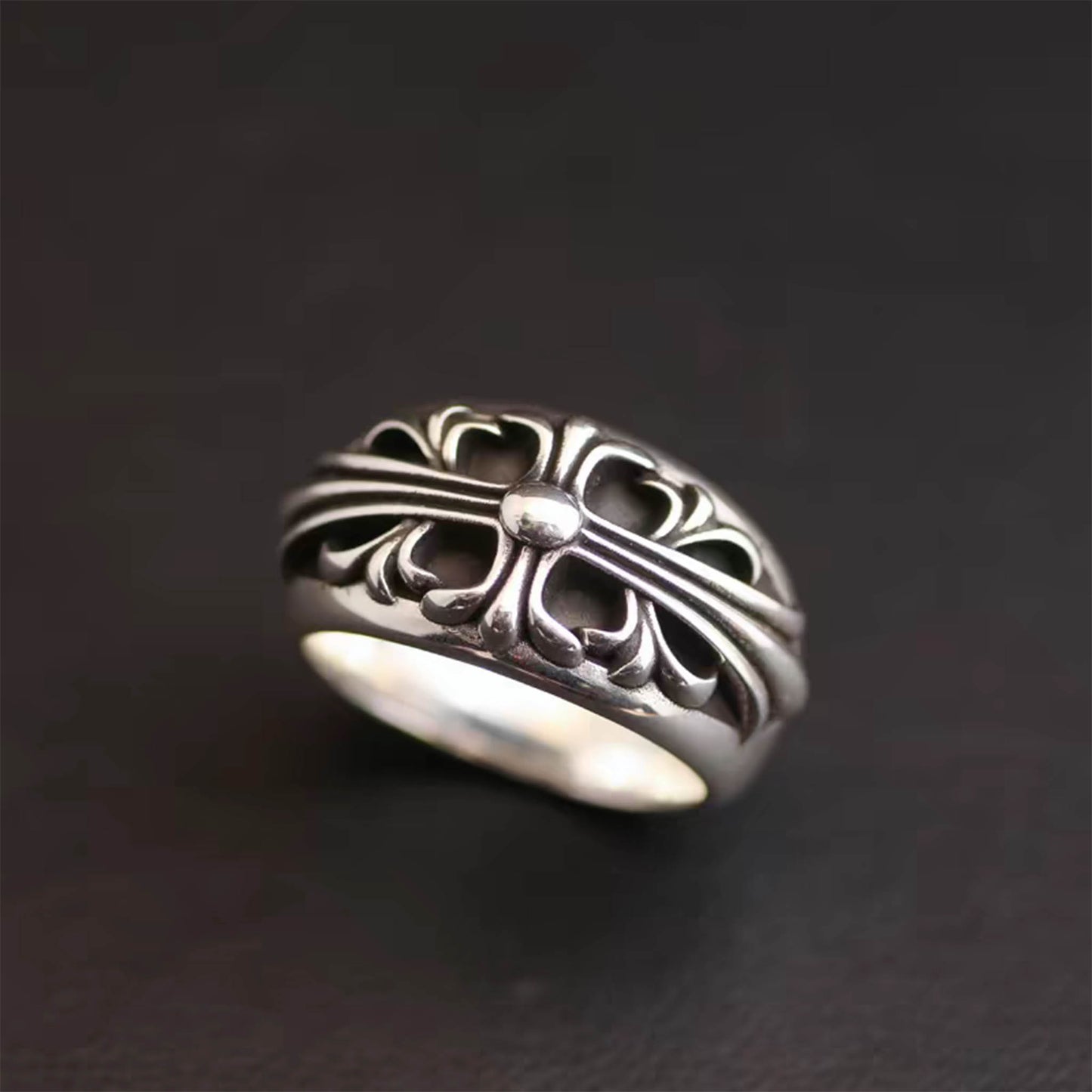 Sterling Silver Gothic Cross Ring, Silver Punk Statement Rings, Couples Relationship Ring