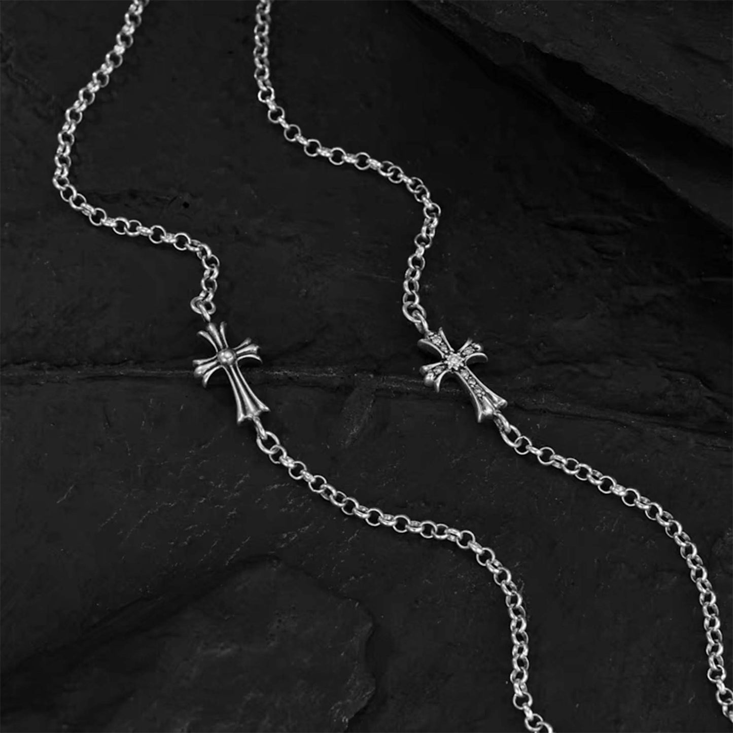Chrome Hearts Gothic Cross Bracelet, Sterling Silver Rolo Chain Bracelets