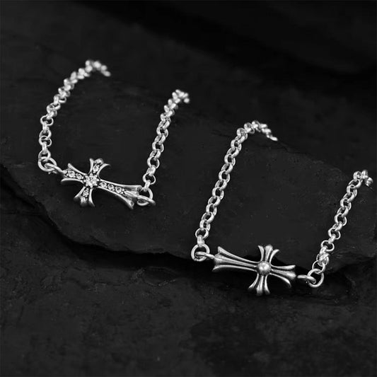 Chrome Hearts Gothic Cross Bracelet, Sterling Silver Rolo Chain Bracelets