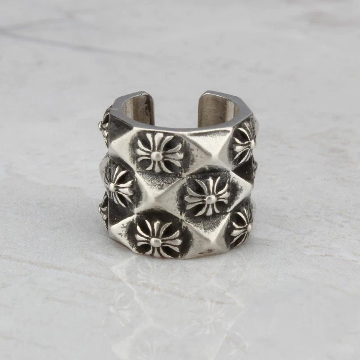 Chrome Hearts Gothic Cross Ear Cuff, CH Sterling Silver Punk Statement Earrings