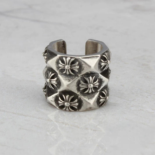 Chrome Hearts Gothic Cross Ear Cuff, CH Sterling Silver Punk Statement Earrings