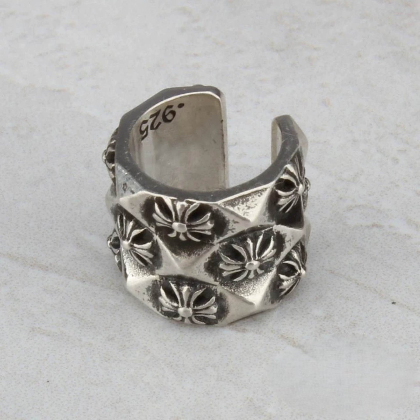 Chrome Hearts Gothic Cross Ear Cuff, CH Sterling Silver Punk Statement Earrings