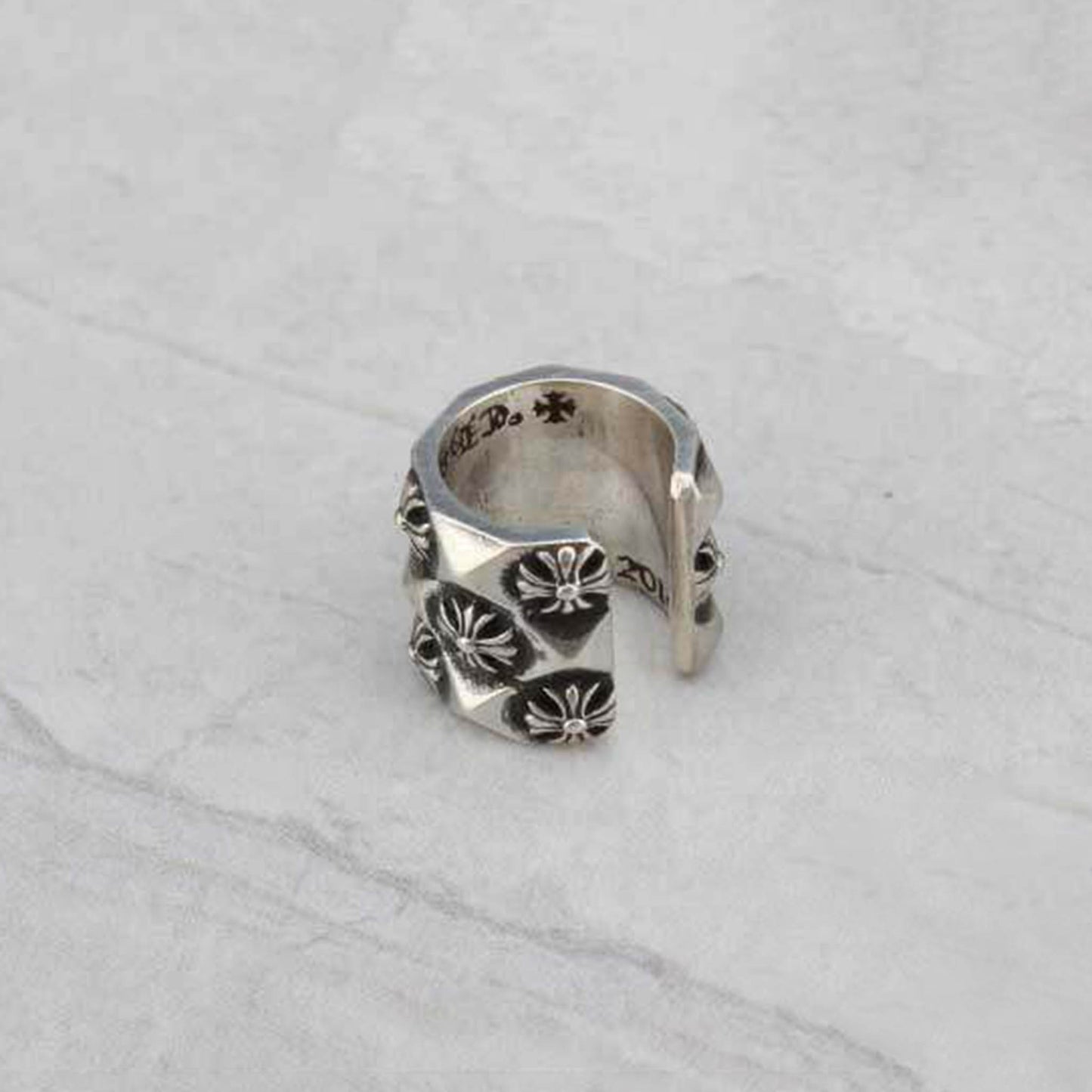 Chrome Hearts Gothic Cross Ear Cuff, CH Sterling Silver Punk Statement Earrings
