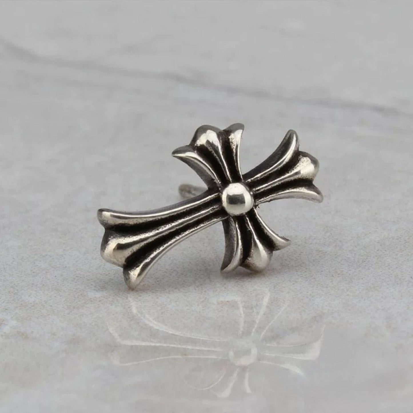 Chrome Hearts Gothic Cross Earrings, CH Sterling Silver Punk Statement Stud Earring