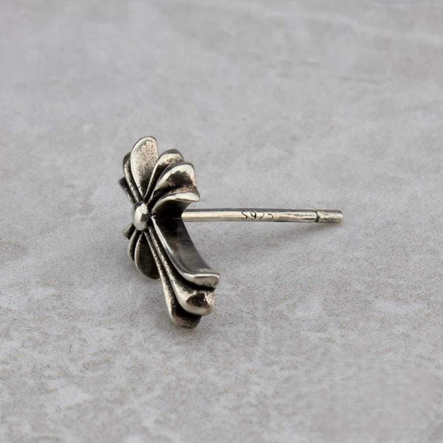 Chrome Hearts Gothic Cross Earrings, CH Sterling Silver Punk Statement Stud Earring