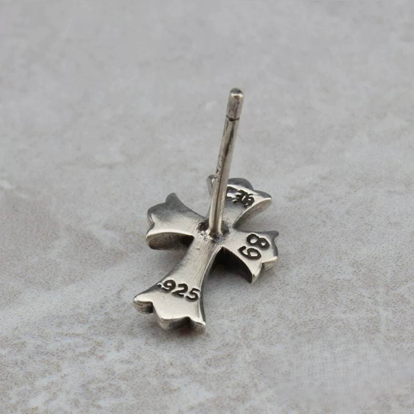 Chrome Hearts Gothic Cross Earrings, CH Sterling Silver Punk Statement Stud Earring