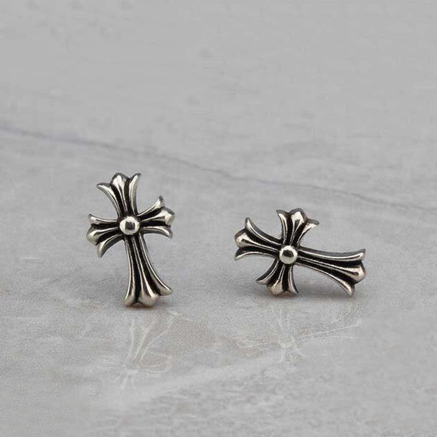 Chrome Hearts Gothic Cross Earrings, CH Sterling Silver Punk Statement Stud Earring