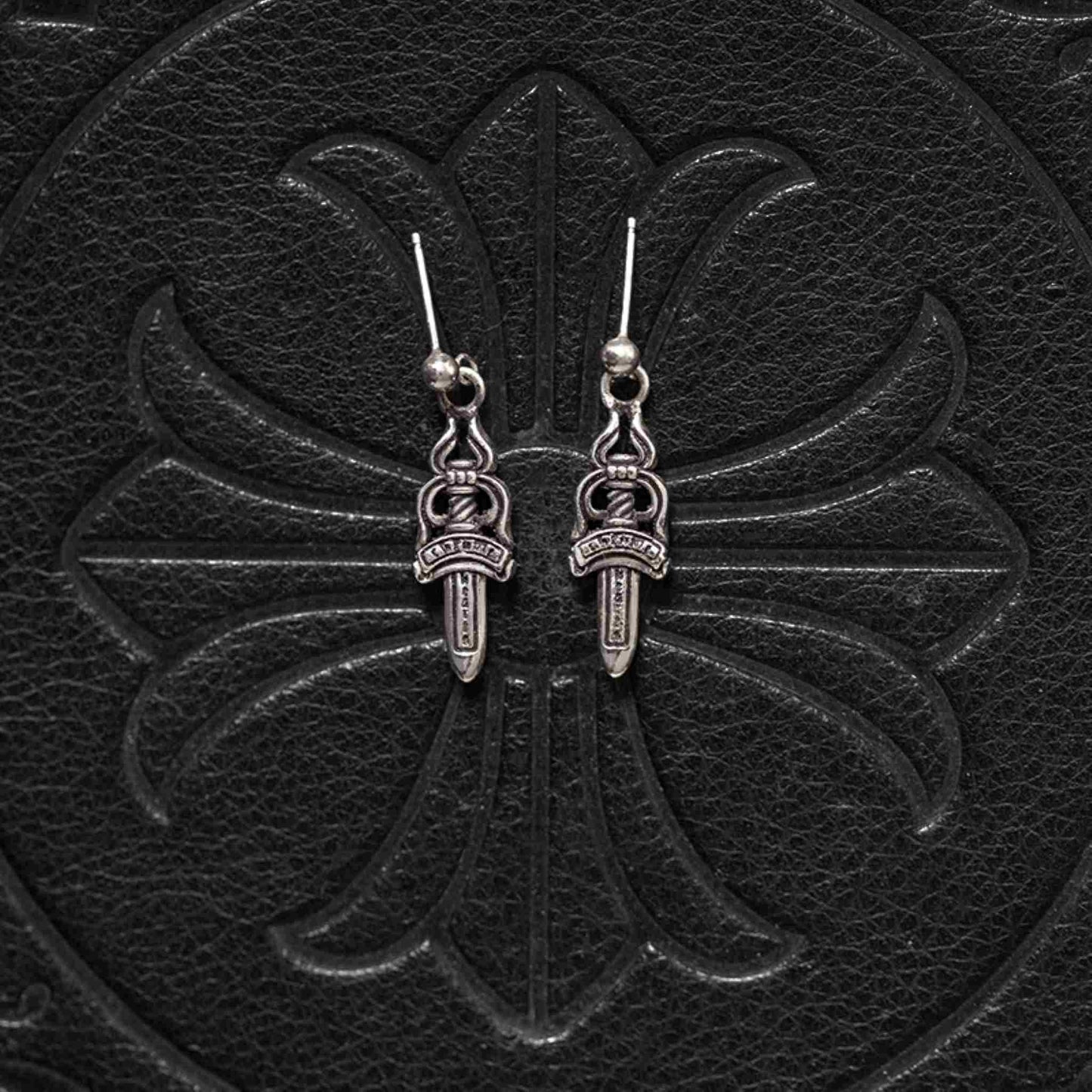 Chrome Hearts Gothic Dagger Earrings, 925 Silver Punk Statement Earrings