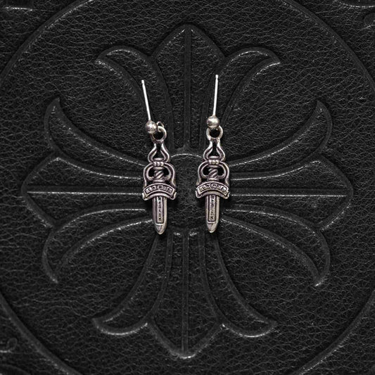 Chrome Hearts Gothic Dagger Earrings, 925 Silver Punk Statement Earrings