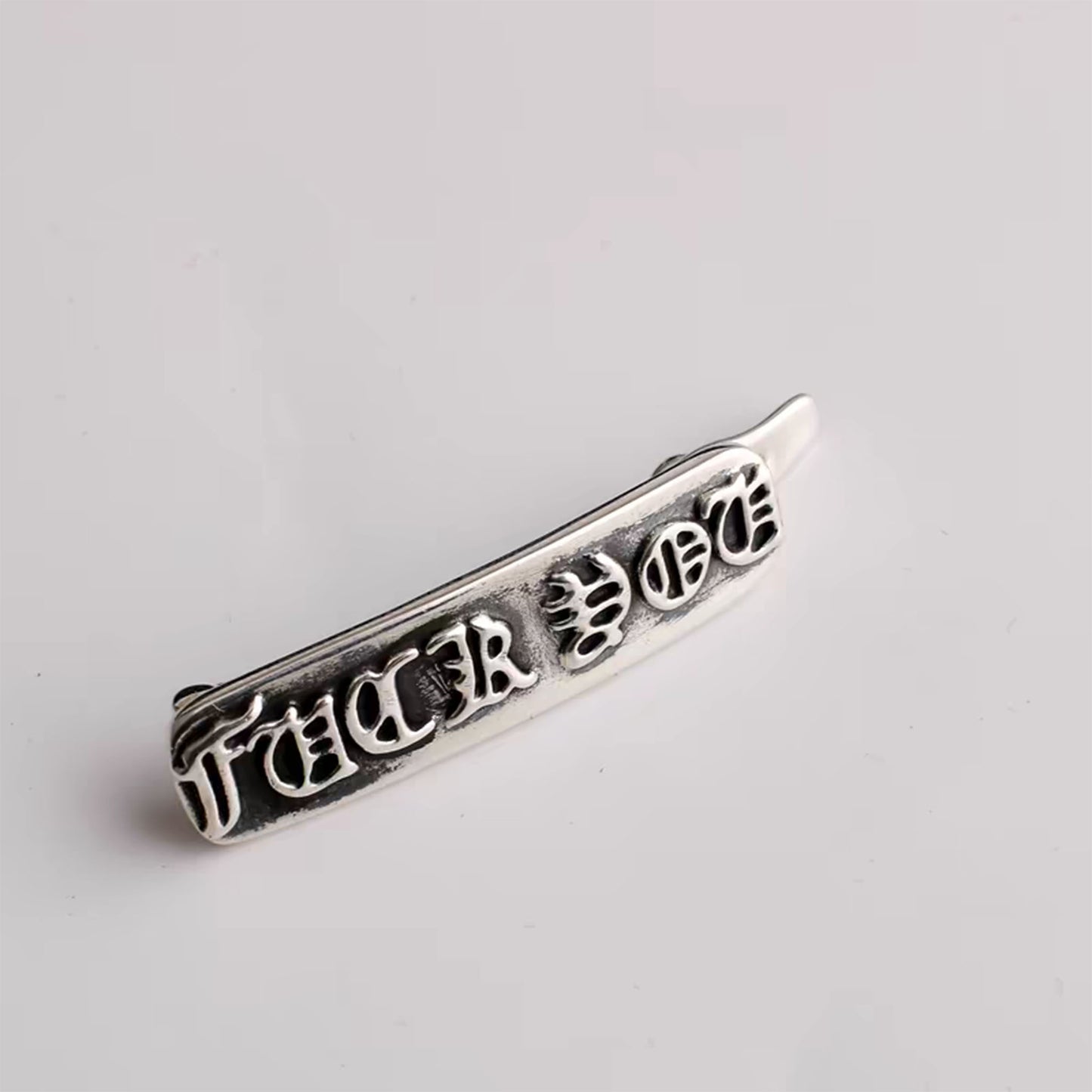 Chrome Hearts Gothic F*CK YOU Letters Hair Clip, Punk Statement Hairpin Sterling Silver Accessories