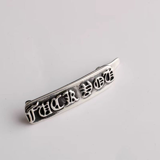 Chrome Hearts Gothic F*CK YOU Letters Hair Clip, Punk Statement Hairpin Sterling Silver Accessories