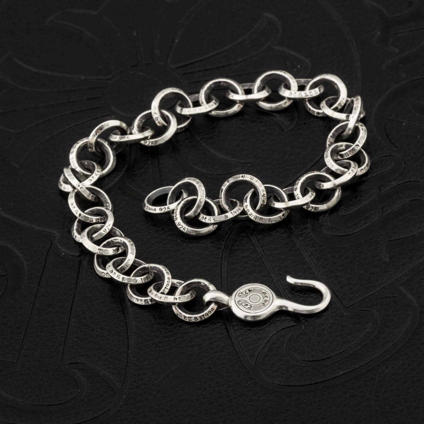 Chrome Hearts Style Letter Ring Chain Bracelet, 925 Silver Retro Punk Statement Bracelets for Couples