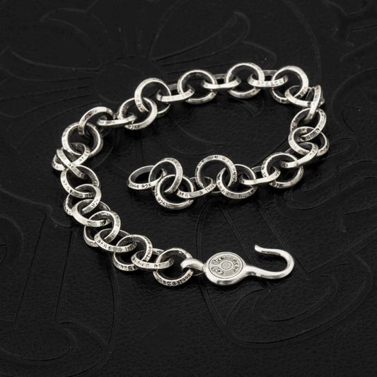 Chrome Hearts Style Letter Ring Chain Bracelet, 925 Silver Retro Punk Statement Bracelets for Couples
