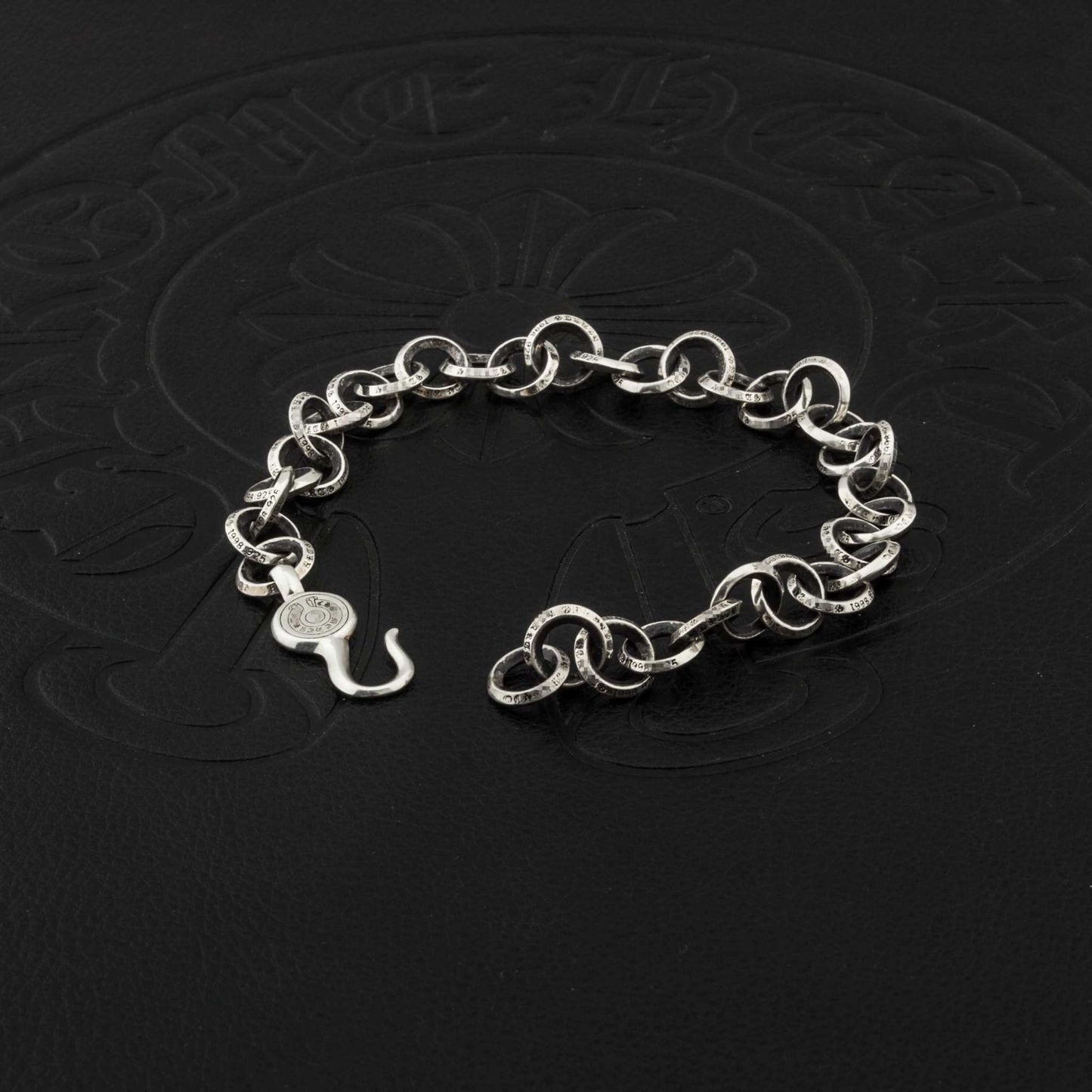 Chrome Hearts Style Letter Ring Chain Bracelet, 925 Silver Retro Punk Statement Bracelets for Couples