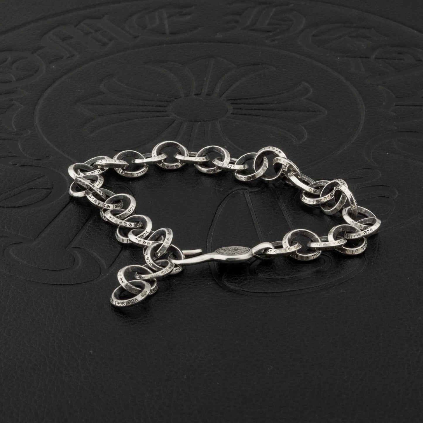 Chrome Hearts Style Letter Ring Chain Bracelet, 925 Silver Retro Punk Statement Bracelets for Couples