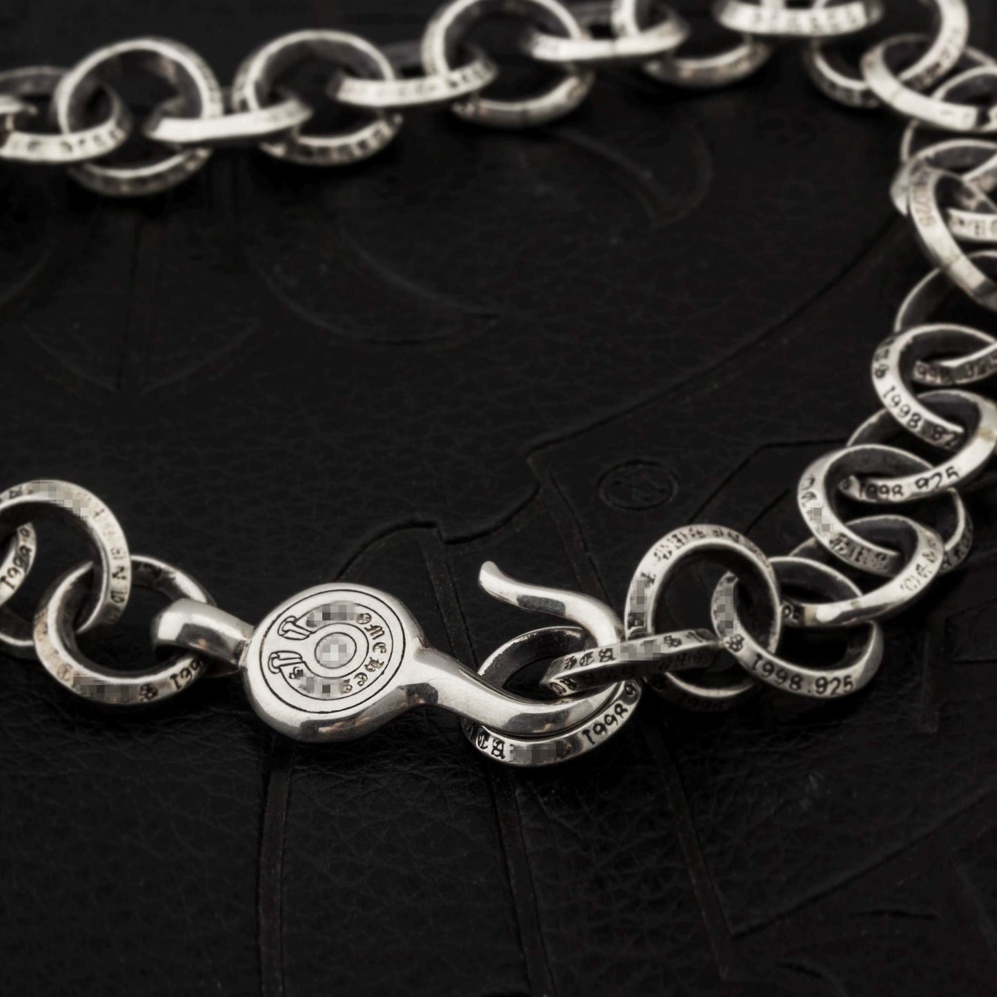 Chrome Hearts Style Letter Ring Chain Bracelet, 925 Silver Retro Punk Statement Bracelets for Couples