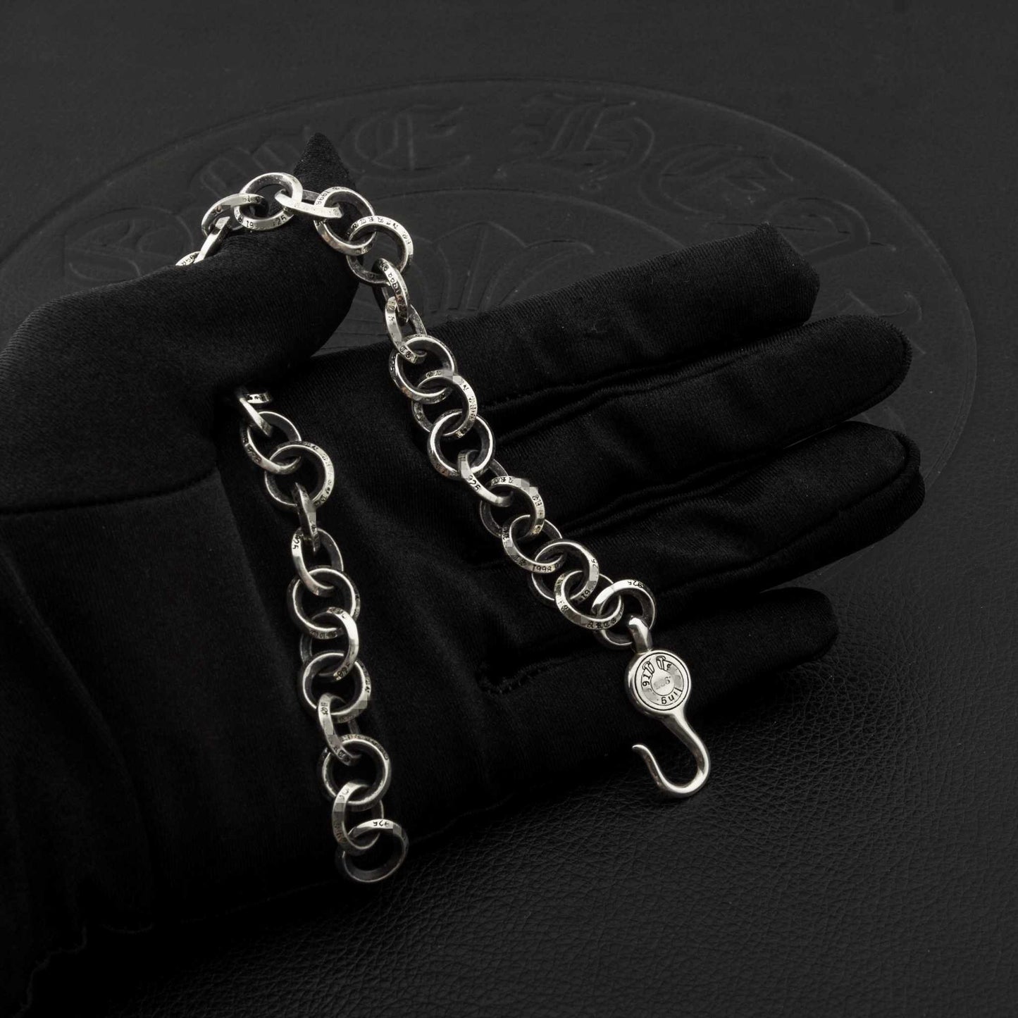 Chrome Hearts Style Letter Ring Chain Bracelet, 925 Silver Retro Punk Statement Bracelets for Couples