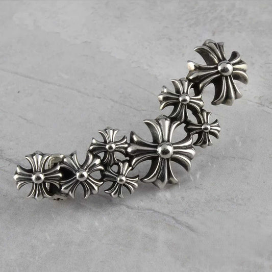 Chrome Hearts Gothic Multi-Crosses Earring, Sterling Silver Punk Statement Stud Earrings