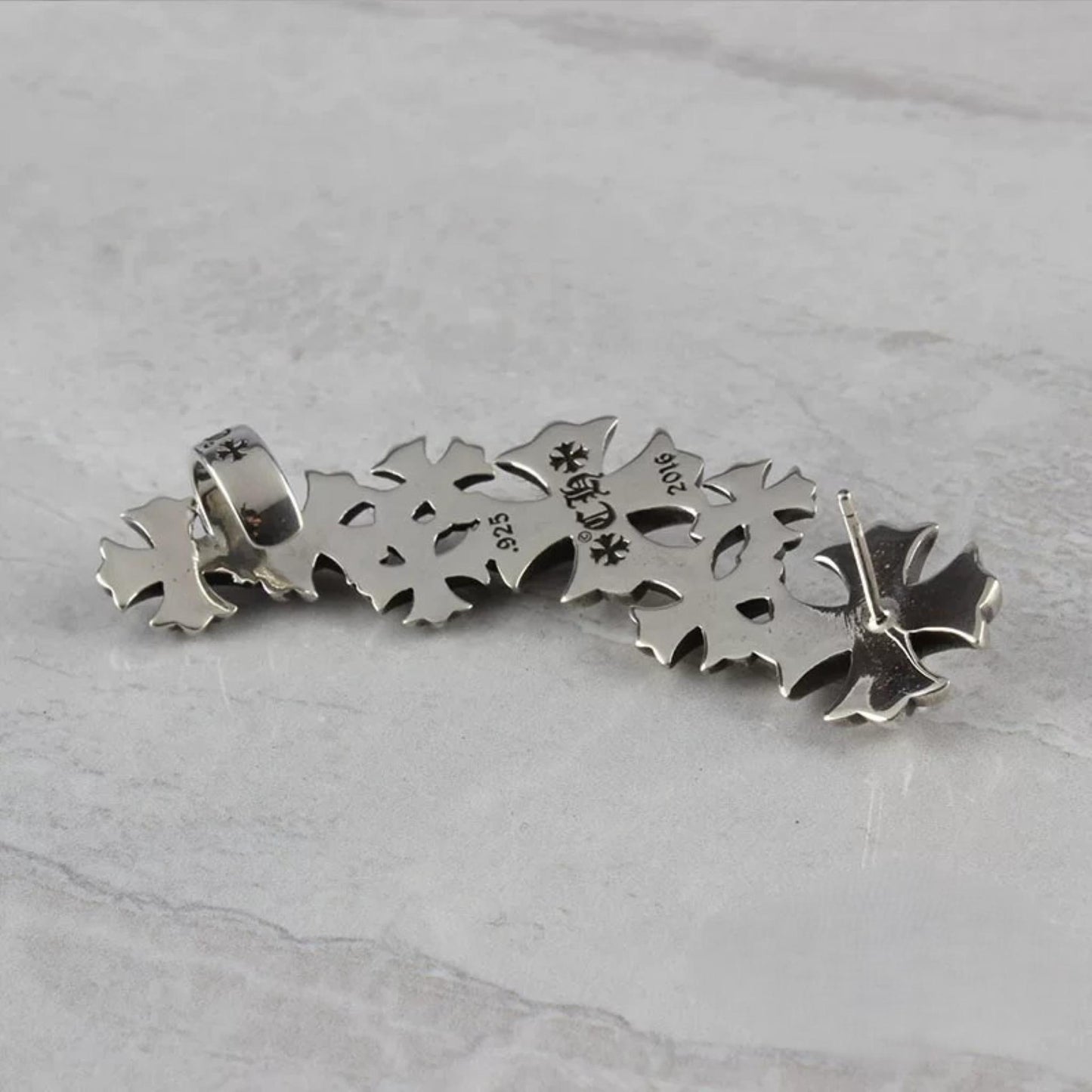 Chrome Hearts Gothic Multi-Crosses Earring, Sterling Silver Punk Statement Stud Earrings