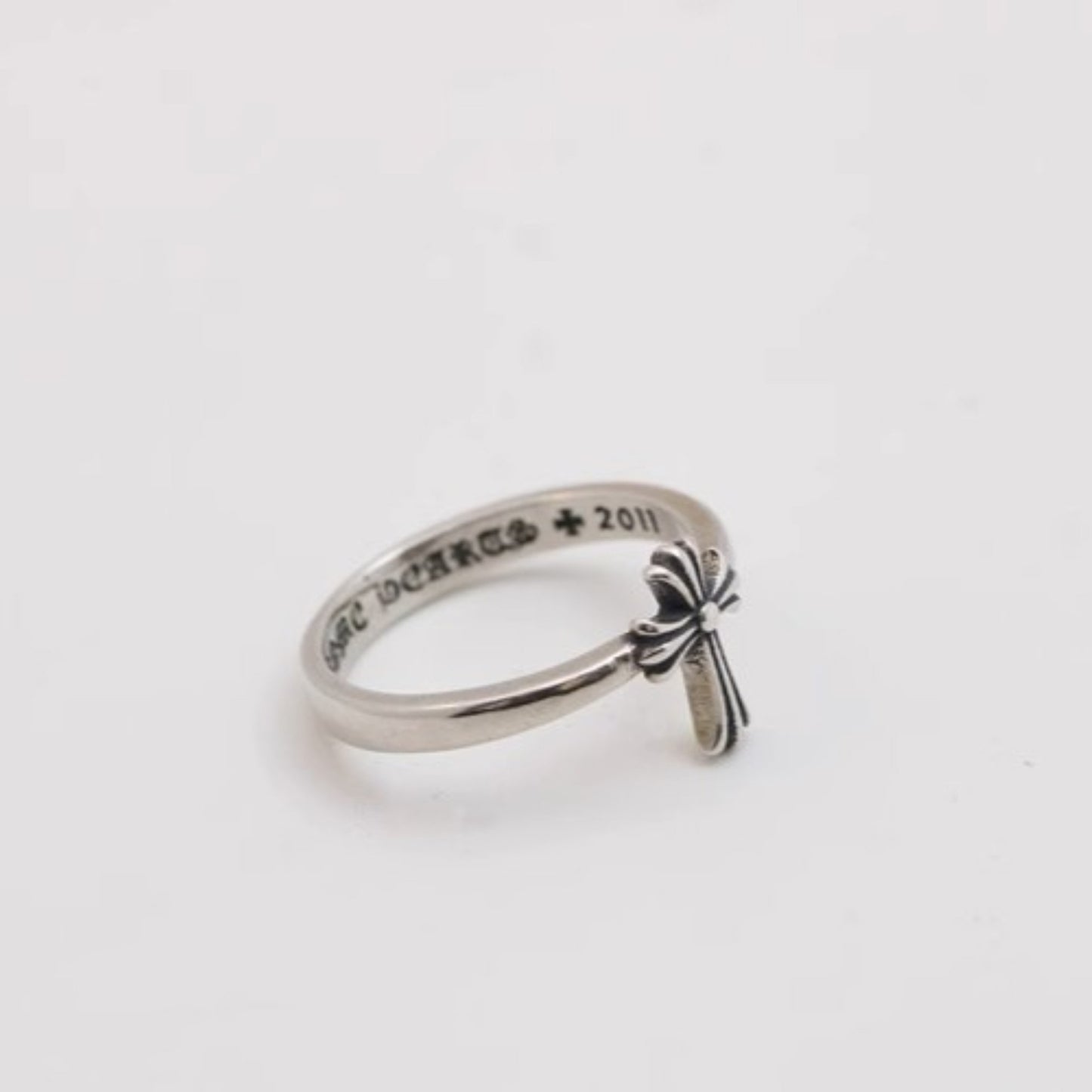 Sterling Silver Gothic Cross Tail Rings, Chrome Hearts Punk Statement Silver Pinky Ring