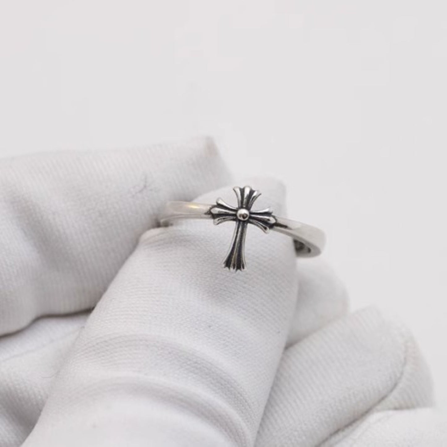 Sterling Silver Gothic Cross Tail Rings, Chrome Hearts Punk Statement Silver Pinky Ring