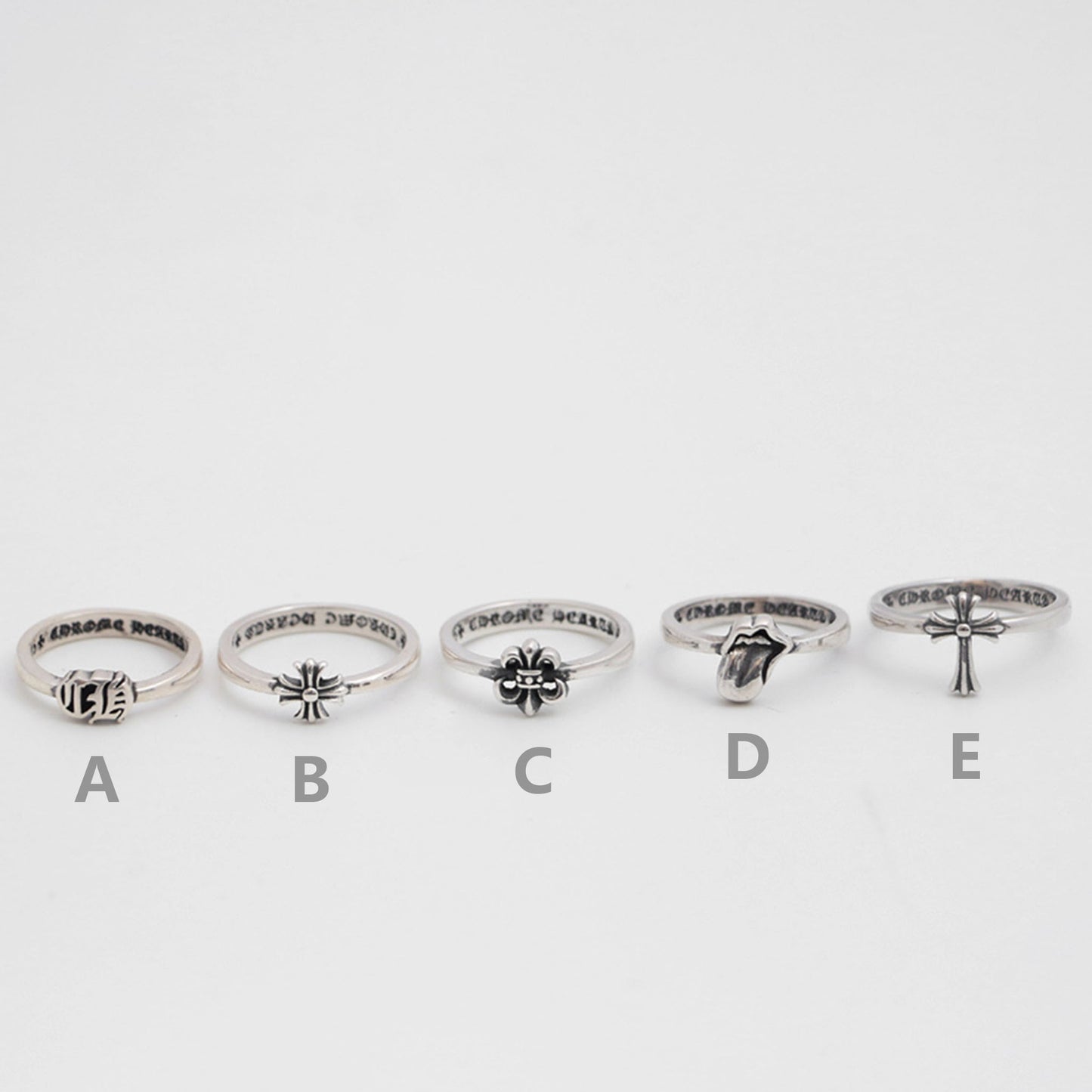 Sterling Silver Gothic Cross Tail Rings, Chrome Hearts Punk Statement Silver Pinky Ring