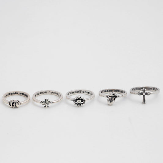 Sterling Silver Gothic Cross Tail Rings, Chrome Hearts Punk Statement Silver Pinky Ring