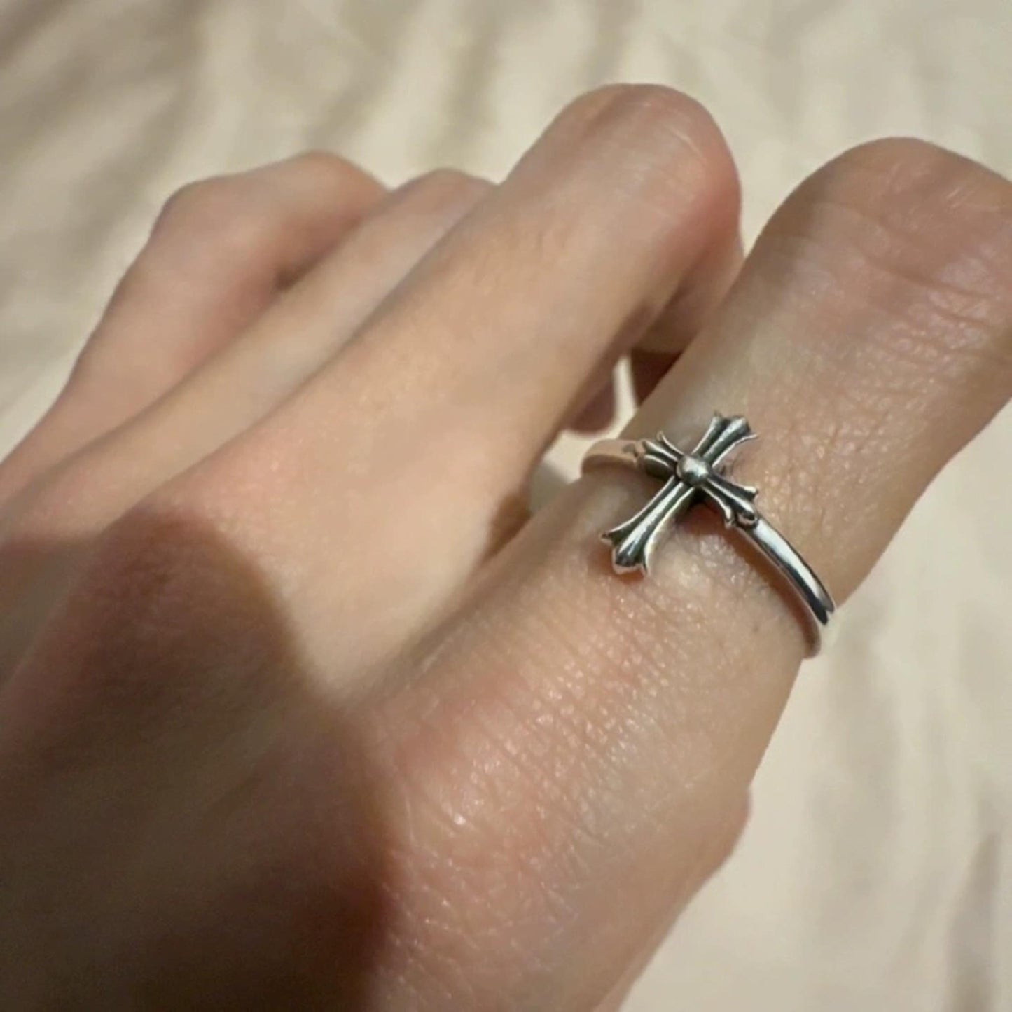 Sterling Silver Gothic Cross Tail Rings, Chrome Hearts Punk Statement Silver Pinky Ring
