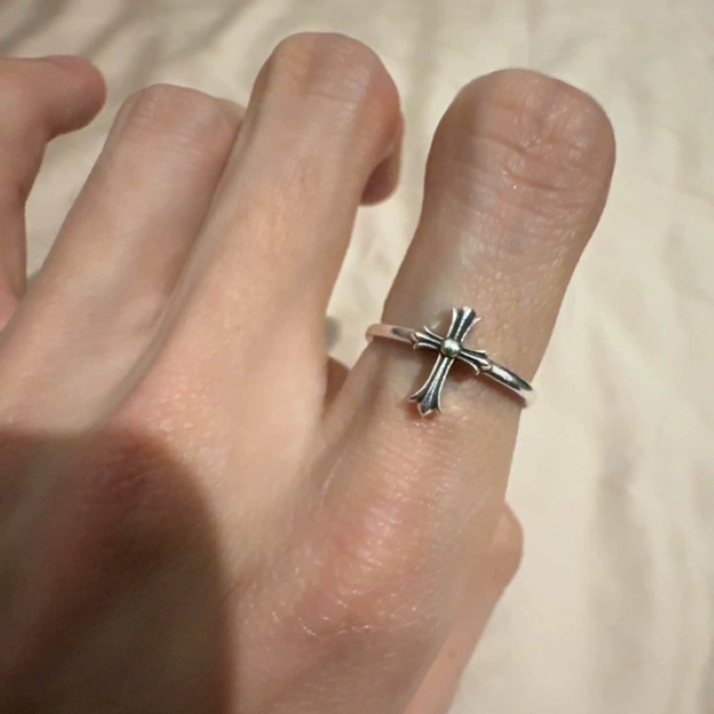 Sterling Silver Gothic Cross Tail Rings, Chrome Hearts Punk Statement Silver Pinky Ring
